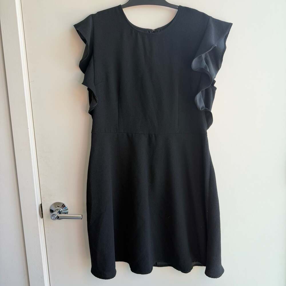 Who What Wear Black Ruffle Sleeve Mini Dress Size L
